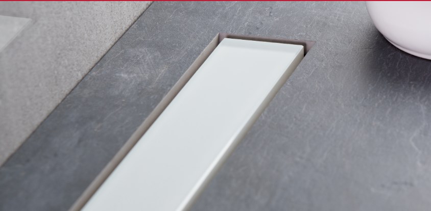 Confluo Frameless Line 850 White Glass Линейный трап PESTAN