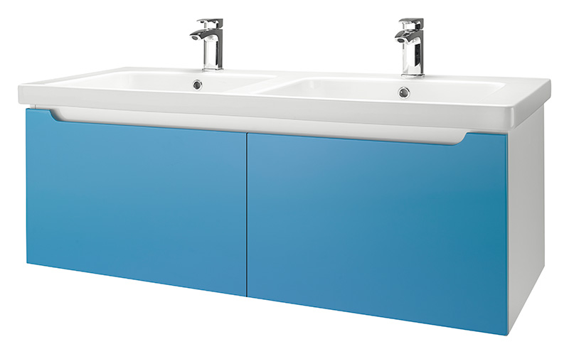 Тумба с раковиной Dreja Color 125 2 ящика голубой глянец
