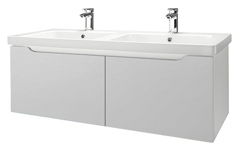 Тумба с раковиной Dreja Color 125 2 ящика белый глянец
