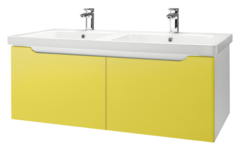Тумба с раковиной Dreja Color 125 2 ящика желтый глянец