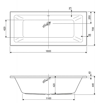 Акриловая ванна CEZARES Plane mini 160x70