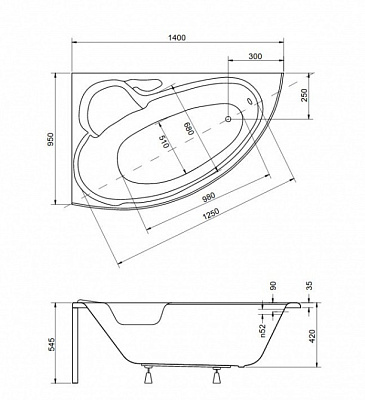 Акриловая ванна BESCO Finezja Nova 140 L