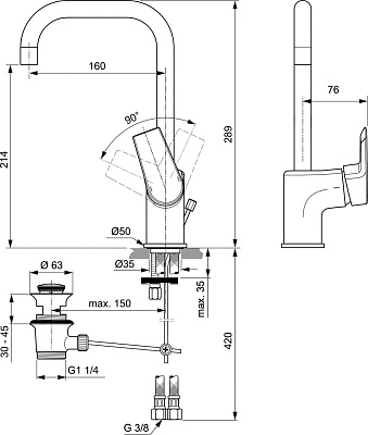 Смеситель Ideal Standard Tesi A6571AA для раковины