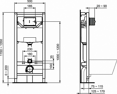 Инсталляция Ideal Standard Prosys R027767 для унитаза без клавиши смыва