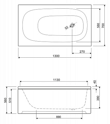 Акриловая ванна CEZARES Eco 130x70