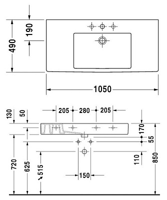 Раковина Duravit Vero 0329100000 (105 см)