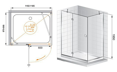 Душевой уголок Cezares Crystal AH1 120/90 C Cr L