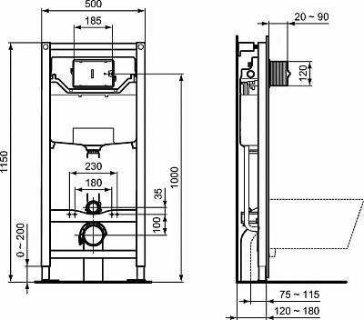 Инсталляция Ideal Standard Prosys R020467 для унитаза без клавиши смыва