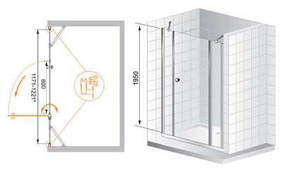 Душевая дверь в нишу Cezares Triumph B13 90/60/50 C Cr L