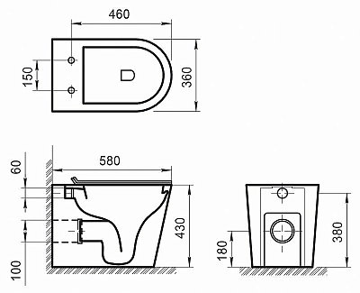 Чаша для унитаза приставного BelBagno Flay-R BB1003CBR