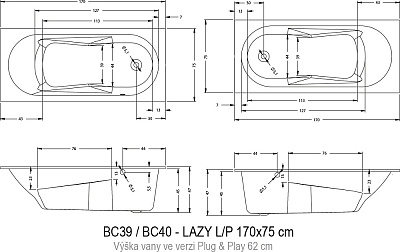 Акриловая ванна RIHO Lazy Plug & Play R 170x75