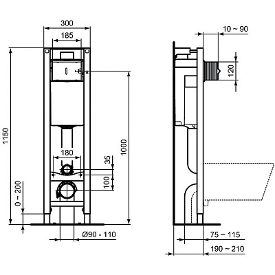 Инсталляция Ideal Standard Prosys E233267 для унитаза без клавиши смыва