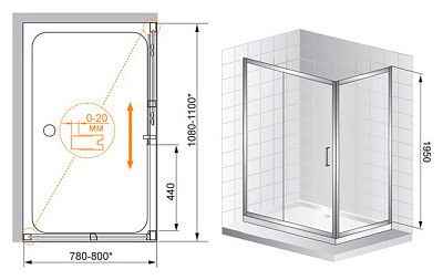 Душевой уголок Cezares Porta AH11 110/90 C Cr