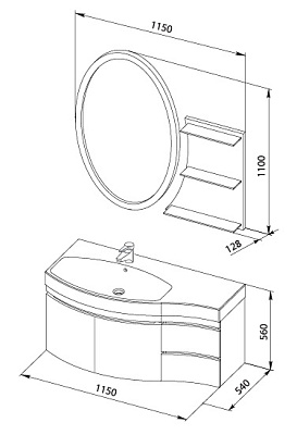 Мебель для ванной Aquanet Опера 115 черная R