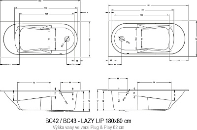 Акриловая ванна RIHO Lazy Plug & Play R 180x80