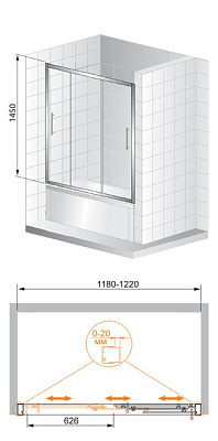 Шторка на ванну Cezares Trio V22 190/145 C Cr