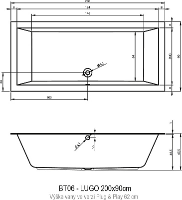 Акриловая ванна RIHO Lugo Plug & Play R 200x90