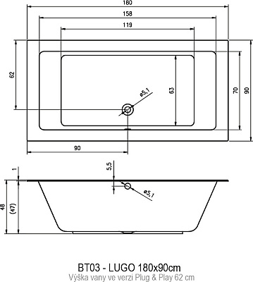 Акриловая ванна RIHO Lugo Plug & Play L 180x90