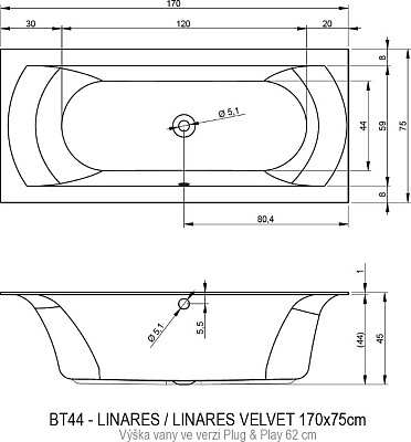 Акриловая ванна RIHO Linares Plug & Play R 170