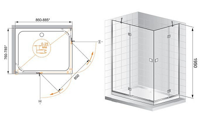Душевой уголок Cezares Crystal AH2 100/90 C Cr L