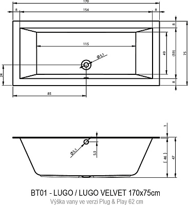 Акриловая ванна RIHO Lugo Plug & Play R 170