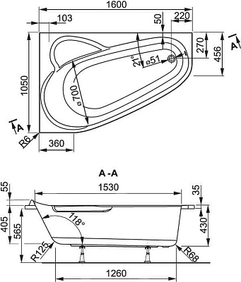 Акриловая ванна VAGNERPLAST Selena 160 (R)