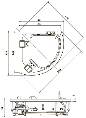 Акриловая ванна Jacuzzi Aquasoul Corner 155 Top