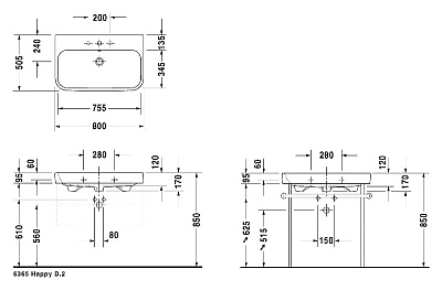 Раковина Duravit Happy D.2 2318800000 (80 см)