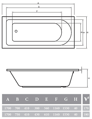 Акриловая ванна ALPEN Fontana 170x70