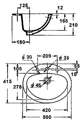 Раковина Jacob Delafon Ovale Minima E1358 встраиваемая