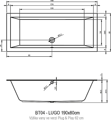 Акриловая ванна RIHO Lugo Plug & Play L 190x80